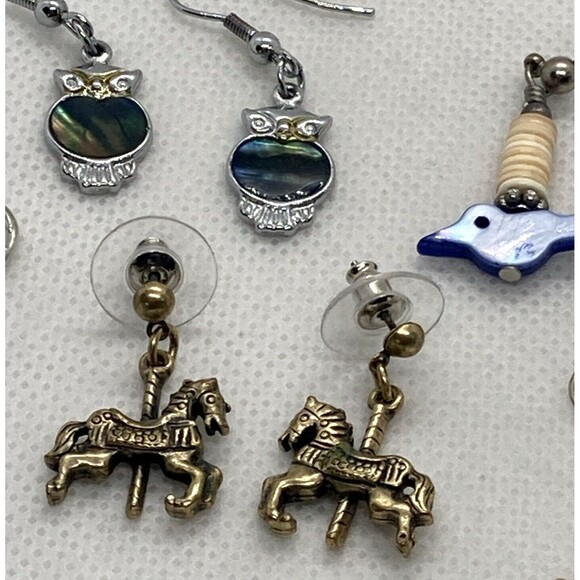 Lot of 6 Pairs Dangle Drop Pierced Earrings Animal Cat Turtle Owl Snake Bird - Picture 5 of 11